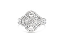Load image into Gallery viewer, 14K White Gold 1.0 Cttw Round & Baguette Cut Diamond Floral Cluster Quatrefoil Channel Set Band Cocktail Statement Ring (H-I Color, SI2-I1 Clarity) - Size 6-3/4