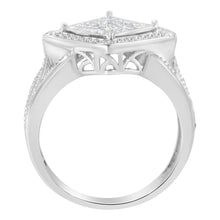 Load image into Gallery viewer, .925 Sterling Silver 2/5 Cttw Princess Cut Diamond Square On Point Cluster Composite Cocktail Ring (H-I Color, SI1-SI2 Clarity) - Size 6