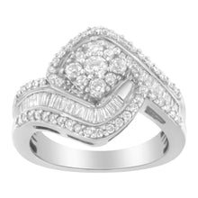 Load image into Gallery viewer, 14K White Gold 1 Cttw Baguette and Round Diamond Floral Swirl Cluster Cocktail Ring
