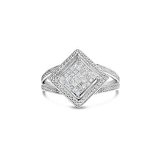 Load image into Gallery viewer, .925 Sterling Silver 1/3 Cttw Invisible Set Princess-Cut Diamond Rhombus and Beaded Halo Ring (H-I Color, SI1-SI2 Clarity) - Ring Size 7