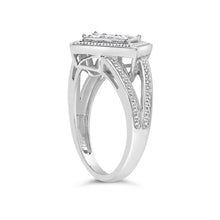 Load image into Gallery viewer, .925 Sterling Silver 1/3 Cttw Invisible Set Princess-Cut Diamond Rhombus and Beaded Halo Ring (H-I Color, SI1-SI2 Clarity) - Ring Size 7