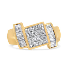 将图片加载到图库查看器,14K Yellow Gold 1 5/8 Cttw Invisible-Set Princess and Baguette Diamond Cocktail Band Ring