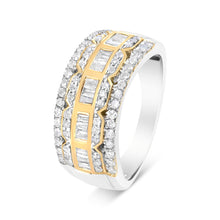 将图片加载到图库查看器,10K White and Yellow Gold 1.00 Cttw Baguette and Round cut Diamond Art Deco Multi-Row Ring Band (I-J Color, I1-I2 Clarity) - Ring Size 7