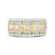 将图片加载到图库查看器,10K White and Yellow Gold 1.00 Cttw Baguette and Round cut Diamond Art Deco Multi-Row Ring Band (I-J Color, I1-I2 Clarity) - Ring Size 7