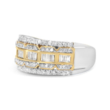 将图片加载到图库查看器,10K White and Yellow Gold 1.00 Cttw Baguette and Round cut Diamond Art Deco Multi-Row Ring Band (I-J Color, I1-I2 Clarity) - Ring Size 7