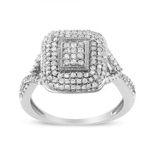 Load image into Gallery viewer, .925 Sterling Silver 1/2 Cttw Round-Cut Diamond Cluster Cushion Ring (I-J , I1-I2) - Size 7