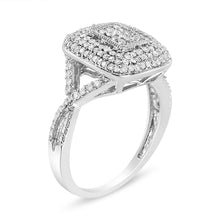 Load image into Gallery viewer, .925 Sterling Silver 1/2 Cttw Round-Cut Diamond Cluster Cushion Ring (I-J , I1-I2) - Size 7