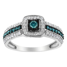 Load image into Gallery viewer, .925 Sterling Silver Treated Blue Miracle-Set Diamond Engagement Ring (1/2 Cttw, J-K Color, I1-I2 Clarity) - Size 6