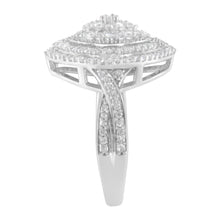 Load image into Gallery viewer, .925 Sterling Silver 1.0 Cttw Round & Baguette-Cut Diamond Marquise-Shaped Cluster Triple Stepped Halo Cocktail Fashion Ring (I-J Color, I2-I3 Clarity) - Size 7
