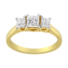 将图片加载到图库查看器,10K Yellow Gold Princess-Cut Diamond Three Stone Band Ring (1 Cttw, J-K Color, I1-I2 Clarity) - Size 6