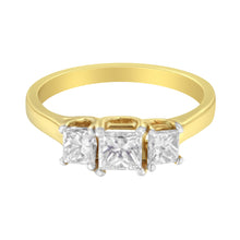 将图片加载到图库查看器,10K Yellow Gold Princess-Cut Diamond Three Stone Band Ring (1 Cttw, J-K Color, I1-I2 Clarity) - Size 6