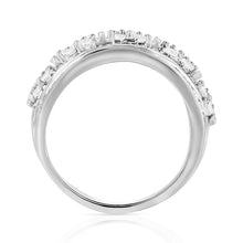 Load image into Gallery viewer, .925 Sterling Silver 2.0 Cttw Round & Baguette Cut Diamond Multi-Row Channel Set Tapered Cocktail Fashion Ring (I-J Color, I3 Clarity) - Size 7