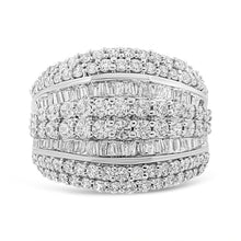 Load image into Gallery viewer, .925 Sterling Silver 2.00 Cttw Round and Baguette-Cut Diamond Cluster Ring (H-I Color, I1-I2 Clarity) - Size 7