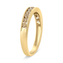 Load image into Gallery viewer, 14K Yellow Gold Plated .925 Sterling Silver 1/2 Cttw Channel Set Round Champagne Diamond 11 Stone Band Ring (K-L Color, I1-I2 Clarity) - Size 7