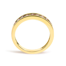 Load image into Gallery viewer, 14K Yellow Gold Plated .925 Sterling Silver 1/2 Cttw Channel Set Round Champagne Diamond 11 Stone Band Ring (K-L Color, I1-I2 Clarity) - Size 7