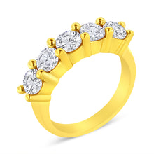 Load image into Gallery viewer, 14K Yellow Gold Plated .925 Sterling Silver 2.0 Cttw Shared Prong Set Diamond 5 Stone Wedding Band Ring (J-K Color, I1-I2 Clarity) - Size 7