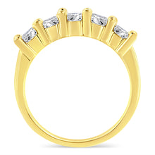 Load image into Gallery viewer, 14K Yellow Gold Plated .925 Sterling Silver 1.0 Cttw Shared Prong-set Round Diamond 5 Stone Band Ring (J-K Color, I1-I2 Clarity) - Size 7