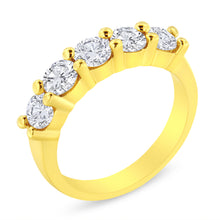Load image into Gallery viewer, 14K Yellow Gold Plated .925 Sterling Silver 1 1/2 Cttw Shared Prong Set Brilliant Round-Cut Diamond Anniversary or Wedding Band Ring (K-L Color, SI2-I1 Clarity) - Size 7