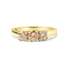 Load image into Gallery viewer, 10K Yellow Gold 1.00 Cttw Champagne Diamond 3-Stone Band Ring (J-K Color, I1-I2 Clarity) - Size 7