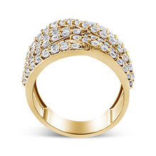 Load image into Gallery viewer, 10K Yellow Gold 3.0 Cttw Diamond Eight-Row Bypass Crossover Statement Band Ring (H-I Color, I2-I3 Clarity) - Size 7