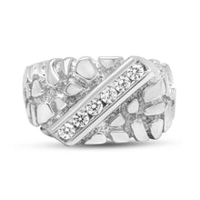 Load image into Gallery viewer, .925 Sterling Silver 1/3 Diamond 6 Stone Rectangle Nugget Gents Ring - Size 10