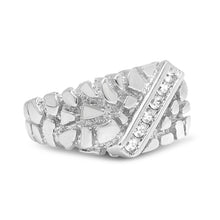 Load image into Gallery viewer, .925 Sterling Silver 1/3 Diamond 6 Stone Rectangle Nugget Gents Ring - Size 10