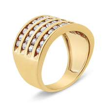 Load image into Gallery viewer, 10K Yellow Gold Plated .925 Sterling Silver 1 1/2 Cttw Diamond 4 Row Channel Band Ring (Champagne Color, I2-I3 Clarity) Size 7