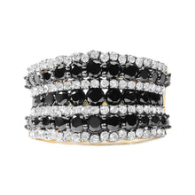 Load image into Gallery viewer, 14K Yellow Gold Plated .925 Sterling Silver 1 3/4 Cttw Treated Black and White Alternating Diamond Multi Row Band Ring (Black / I-J Color, I2-I3 Clarity) - Size 7