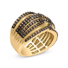 Load image into Gallery viewer, 10K Yellow Gold Plated .925 Sterling Silver 1.0 Cttw Champagne Diamond Multi Row Cross Over Band Ring - Size 7