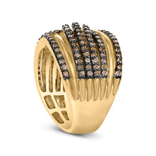 Load image into Gallery viewer, 10K Yellow Gold Plated .925 Sterling Silver 1.0 Cttw Champagne Diamond Multi Row Cross Over Band Ring - Size 7