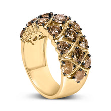 Load image into Gallery viewer, 10K Yellow Gold Plated .925 Sterling Silver 3.0 Cttw Champagne Diamond Multi Lattice Band Ring - Size 7