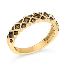 Load image into Gallery viewer, 10K Yellow Gold Plated .925 Sterling Silver 1/4 Cttw Champagne Diamond Geometric Band Ring - Size 7