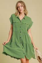 Load image into Gallery viewer, Green Full Size Button-Down Shirt Dress Plus Size Casual & Simple Lightweight Dress