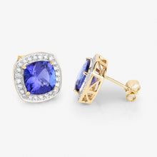 Load image into Gallery viewer, 5.98 Carat Genuine Tanzanite and White Diamond 14K Yellow Gold Earrings