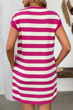 Load image into Gallery viewer, Simple Contrast Striped Round Neck Short Sleeve Mini Dress Casual & Comfortable Everyday Dress for Women