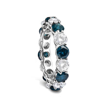 Load image into Gallery viewer, 14K White Gold 6 1/4 Cttw Alternating Lab-Grown White and Natural Treated Blue Diamond Eternity Band Ring (F-G Color, VS1-VS2 Clarity)