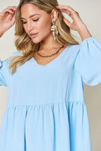 Load image into Gallery viewer, Light Green Double Take Full Size V-Neck Sleeve Tiered Dress with Pockets Elegant & Comfortable Casual Dress
