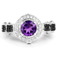 Load image into Gallery viewer, 1.02 Carat Genuine Amethyst, Black Diamond & White Diamond .925 Sterling Silver Ring