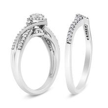 Load image into Gallery viewer, .925 Sterling Silver 1/3 Cttw Composite Diamond Frame Bypass Bridal Set Ring and Band (I-J Color, I2-I3 Clarity) - Ring Size 7