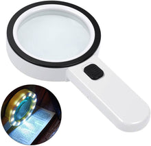 Load image into Gallery viewer, 30X Handheld Large Magnifying Glass 12 LED Illuminated Lighted Magnifier