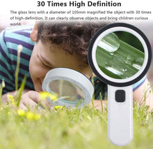 Load image into Gallery viewer, 30X Handheld Large Magnifying Glass 12 LED Illuminated Lighted Magnifier