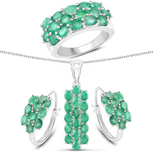 Load image into Gallery viewer, 7.80 Carat Genuine Zambian Emerald .925 Sterling Silver 3 Piece Jewelry Set (Ring, Earrings, and Pendant w/ Chain)
