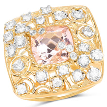 Load image into Gallery viewer, 14K Yellow Gold Plated 3.33 Carat Synthartic Morganite and White Topaz .925 Sterling Silver Ring