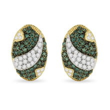 Load image into Gallery viewer, Black and White Rhodium over 14K Yellow Gold 2-1/10 Cttw White and Blue Diamond Oval Omega Back Stud Earrings (H-I and Blue Color, SI1-SI2 Clarity)