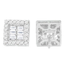 Load image into Gallery viewer, 14K White Gold 1 cttw Round and Baguette Diamond Stud Earrings (H-I, SI1-SI2)
