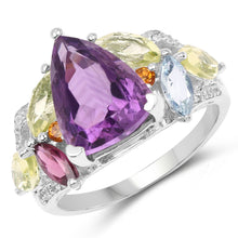 将图片加载到图库查看器,6.30 Carat Genuine Multi Stone .925 Sterling Silver Ring
