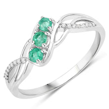 Load image into Gallery viewer, 0.28 Carat Genuine Zambian Emerald and White Diamond 14K White Gold Ring