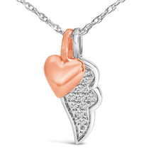 Load image into Gallery viewer, 14K Rose Gold Plated Sterling Silver 1/10 Cttw Diamond Heart & Wing Pendant Necklace