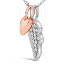 Load image into Gallery viewer, 14K Rose Gold Plated Sterling Silver 1/10 Cttw Diamond Heart & Wing Pendant Necklace