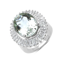 Load image into Gallery viewer, 11.14 Carat Genuine Green Amethyst and White Topaz .925 Sterling Silver Ring